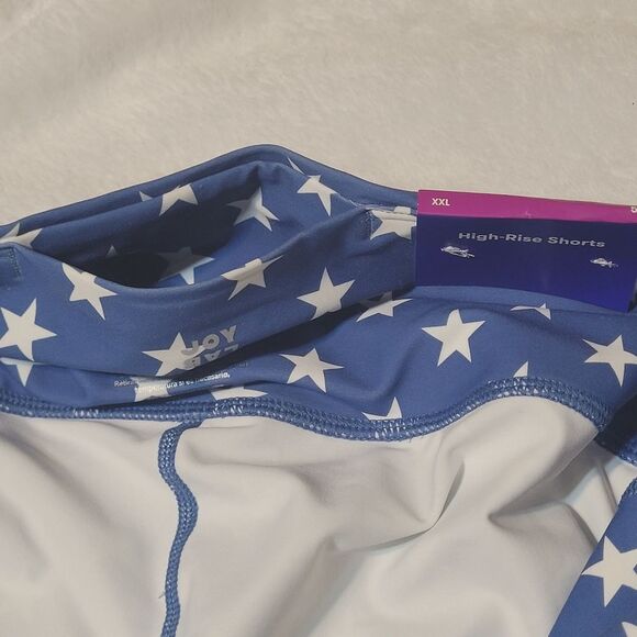JoyLab Bike Shorts High Rise Ruched Pocket Patriotic Stars Superhero XXL New OOS - Picture 4 of 12